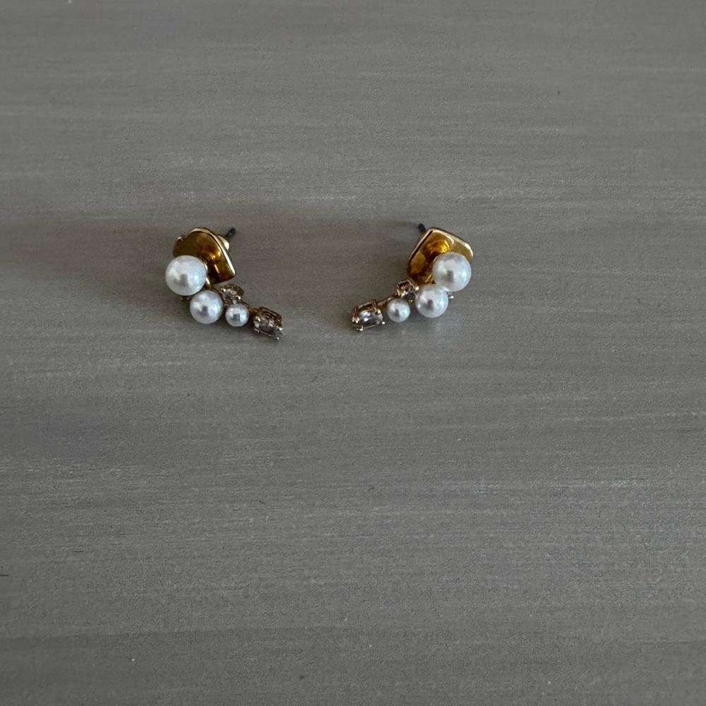 Kate Spade Pearl and Crystal Gold Tone Climber Earrings - Picture 4 of 4